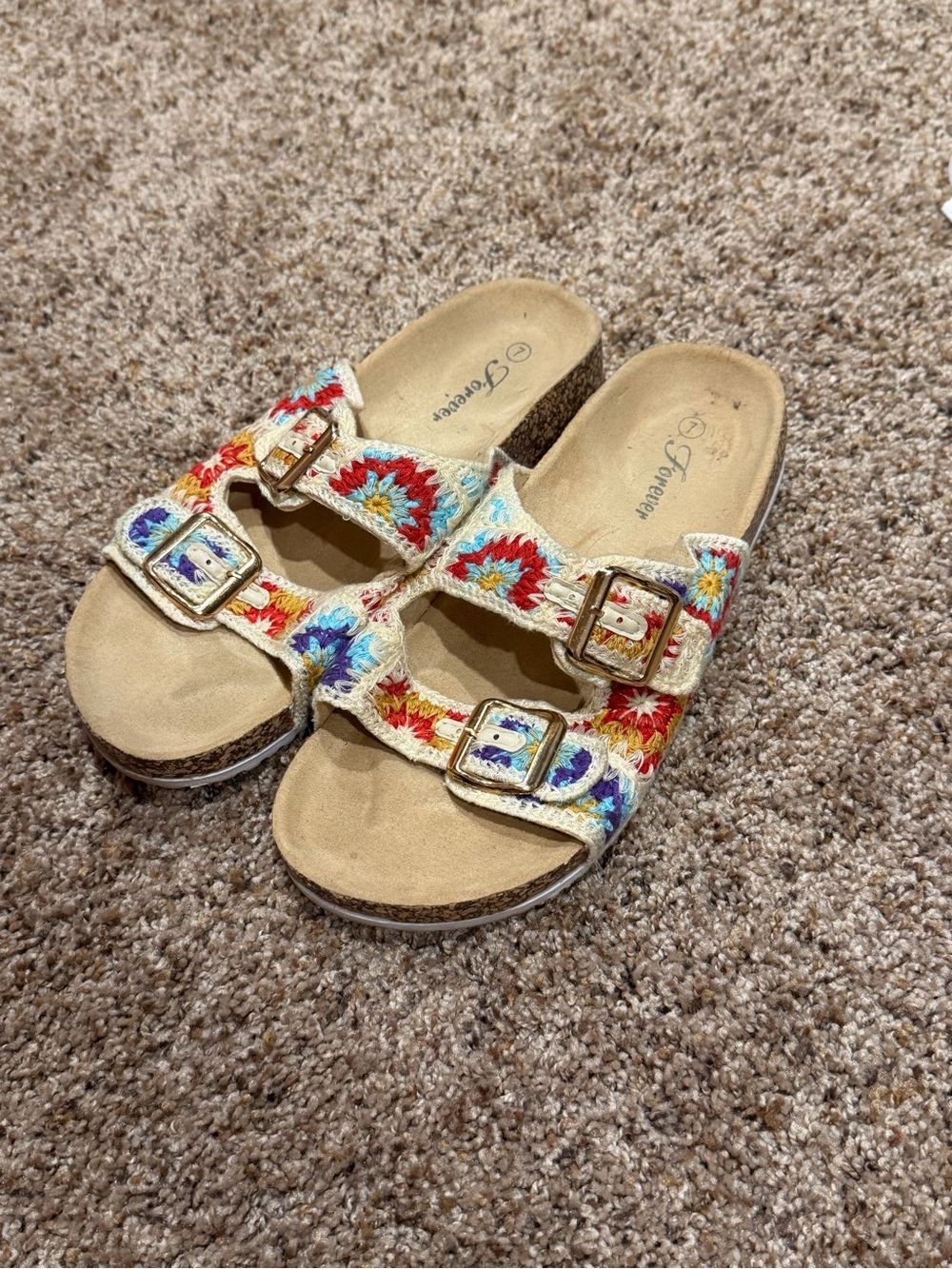 Fergalicious Women's Crochet Double-Buckle Slide Sandals in Beige